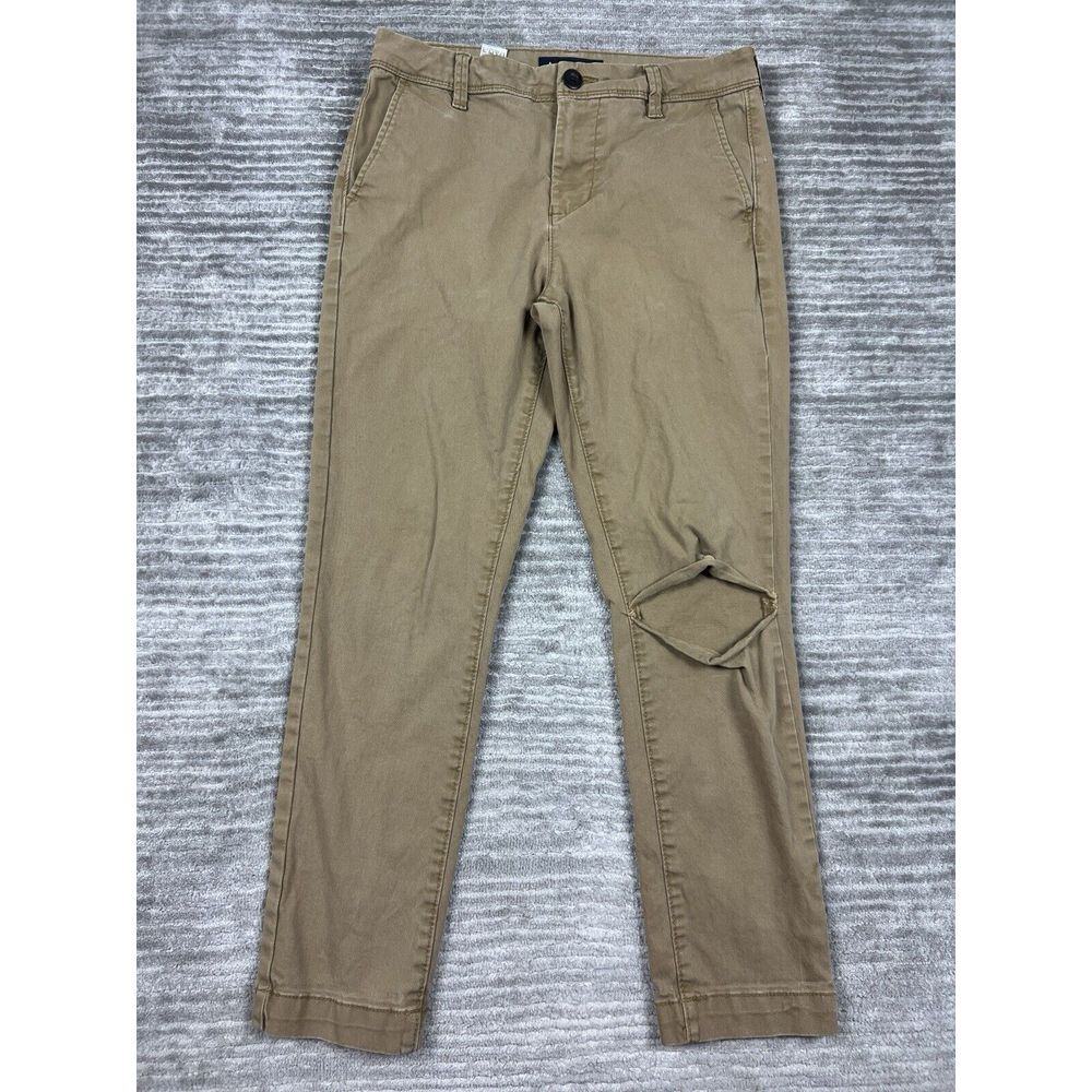 Aeropostale Pants Mens 27/28 Beige Skinny Cotton Blend Destroyed Knee Chino